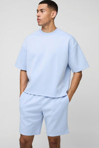 2025 conjuntos de pantalones cortos y camisetas de nuevo diseño 100% algodón logotipo personalizado hombro caído Boxy Fit Twin Set para hombres - Product Image 6