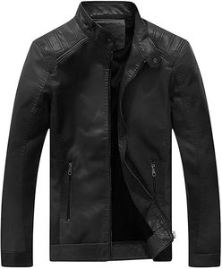 Chaqueta de Cuero Personalizable para Hombre, Estilo Motero, Cuello Alto, Impermeable, de Secado Rápido, con Cremallera y Forro Grueso - Product Image 1