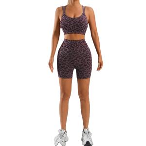 Ensemble de Yoga imprimé léopard fesses de pêche Jogging Yoga exercice taille haute élasticité abdominale ajustement serré séchage rapide Fitness - Product Image 1