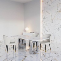 Table à manger rectangulaire en marbre de 220 cm, design moderne de New York, stable, blanc argenté, 6 places, meubles de salle à manger, acier inoxydable
