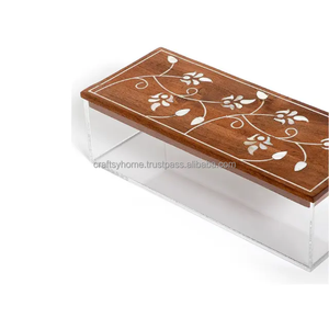 Caja de Almacenamiento de Acrílico y Madera de Teca con Incrustaciones de Nácar, Tapa con Acabado de Imitación Antigua, Estilo Personalizado para Uso en el Hogar, Hoteles y Restaurantes - Product Image 2