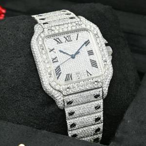 VVS-VS Forme Carrée En Acier Inoxydable Glacé Moissanite Cadran Diamant Mouvement À Quartz Mode Simple Montre - Product Image 3