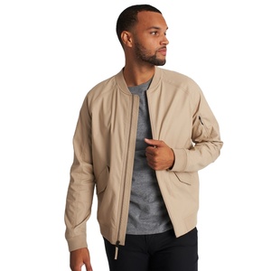 Blouson aviateur à manches longues avec logo de broderie personnalisé OEM pour hommes fermeture à glissière beige avec poches pour les mains pour la saison de printemps - Product Image 1