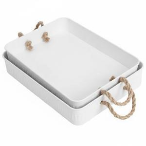 Bandejas Rectangulares de Hierro Galvanizado Sostenible con Asas, Recubiertas de Blanco para Uso Doméstico y en Restaurantes - Product Image 6