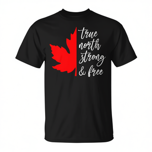 Camiseta del Día de Canadá True North Strong And Free, diseño de hoja de arce roja, manga corta, cuello redondo, unisex, para adultos, promocional - Product Image 2