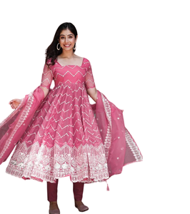 Nouveau concepteur indien vêtements ethniques magnifique robe de mariée organza soie fil séquence travail robe Dupatta fête porter Look naturel - Product Image 1