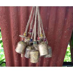 Handmade Rustic Iron Tin Bells with Jute <b>String</b> and Glass Beads Set of 24 <b>Garden</b> Ornaments - Product Image 2
