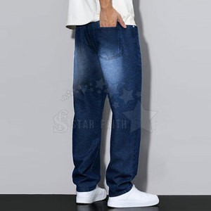 Custom Men Casual Baggy Fit Breathable 100% Cotton <b>Jeans</b> Summer Spring Autumn Medium Wash New Release Designer for Online Sale - Product Image 3
