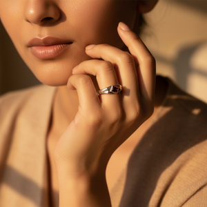 925 <b>Silver</b> Dainty <b>Ring</b> with Natural <b>Garnet</b> Stone Rhodium Plated and Bezel Set for Women's Daily Wear - Product Image 3