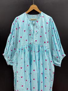 เดรสมิดิแต่งพู่ลำลองผ้าฝ้ายพิมพ์ลายคลาสสิกน้ำหนักเบาสำหรับโอกาสแบบดั้งเดิมและทันสมัยจากอินเดีย - Product Image 3