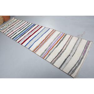 Turkish <b>Rug</b>, 2.9x10 ft <b>Runner</b> <b>Rug</b>, White Floral Wool Vintage <b>Rug</b> - Product Image 1