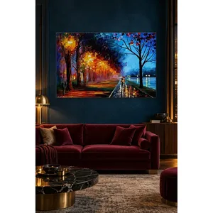 Impression sur toile de couple en marche dans un parc éclairé, style Fida Afremov - Product Image 4