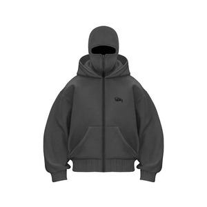 Haute qualité 500 GSM coton épais blanc uni teint lourd surdimensionné fermeture éclair sweats à capuche sans ficelle unisexe Logo personnalisé hiver - Product Image 2