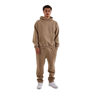 Ensemble de survêtement décontracté 2-en-1 pour homme : sweat à capuche en coton délavé à épaules tombantes et pantalon de survêtement épais essentiel – Vente en gros - Product Image 1