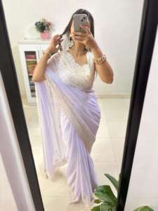 Nouveau designer beau look robe attrayante chemisier saree en mousseline de soie douce avec paillettes et fils broderie travail exportateur indien - Product Image 2