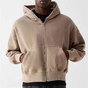 Fabricant personnalisé de haute qualité, sweat-shirt uni épais et décontracté avec fermeture éclair, logo personnalisé, sweats à capuche courts zippés pour hommes - Product Image 1