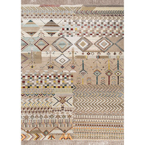 Alfombras Manchaha Beige Marrón de Lana y Seda de Bambú Anudadas a Mano - Patrón Geométrico para el Hogar, Dormitorio, Sala de Estar, Pasillo - Rectangular LES-2701 - Product Image 1