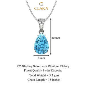 Pendentif en argent sterling 925 CLARA, forme de larme bleu ciel, plaqué rhodium, avec zircone suisse, or rose, cadeau pour femmes et filles - Product Image 3