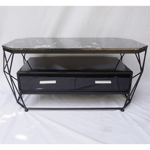 Mesa de Centro Moderna con Forma de Diamante, Tapa de Piedra y Estructura de Hierro, 100x50x45cm, Mueble de Salón Convertible, TT68107 - Product Image 2