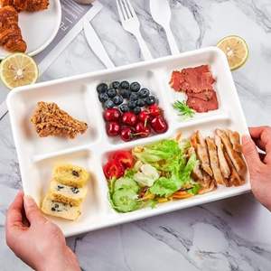 Assiette repas carrée en bagasse à 5 compartiments, design zen asiatique, en fibre naturelle, écologique, jetable, pour la rentrée scolaire et usage quotidien - Product Image 4