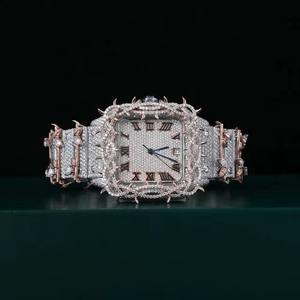 Montre de luxe personnalisée 41 mm en moissanite VVS, entièrement automatique, ton rose blanc, avec des pointes glacées, unisexe, cadran en verre - Product Image 3