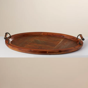 Plateau en bois avec poignée en métal plaqué noir Plateaux de forme ronde naturelle pour la maison et l'hôtel pour servir une table au design haut de gamme - Product Image 3