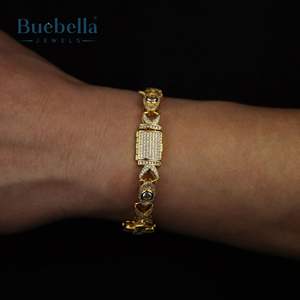 Hot Sale 15mm Iced Tapered Round Brilliant Cut <b>Cross</b> Devil Eyes Moissanite Bracelet for Men 18K <b>Gold</b> Plated 925 Silver - Product Image 2