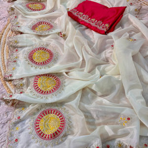 Tenue tendance, sari en cristal doux de haute qualité, broderie lourde en gota, bordure de créateur, vêtements pour femmes adultes, Inde - Product Image 1