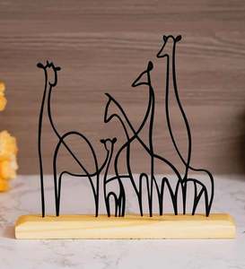 Escultura de Jirafa de Hierro y Madera para Decoración del Hogar, Decoración Moderna de Mesa, Decoración de Lujo para Habitaciones de Hotel y Restaurantes, Hecho en India, Venta al por Mayor - Product Image 5