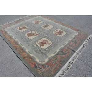 Alfombra Turca Vintage, Alfombra Extra Grande de 7.9x10.2 pies, Alfombra Floral Gris Roja - Product Image 4