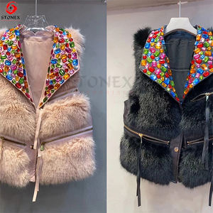 Best Custom Made <b>Women's</b> Vests <b>Waistcoats</b> Faux Fur Vest Rhinestone Jacket Coat Hot Selling - Product Image 6