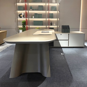 L Shaped Wooden Executive <b>Desk</b> Commercial Office Table With Storage Cabinet Extension Corner Manager <b>Workstation</b> Large Boss <b>Desk</b> - Product Image 2