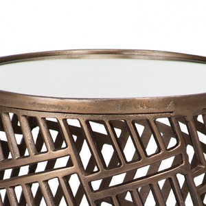 Tabouret latéral en métal au design perforé Tabouret d'appoint rond en aluminium coulé Console en incrustation d'os pour meubles de salon et de chambre à coucher - Product Image 4