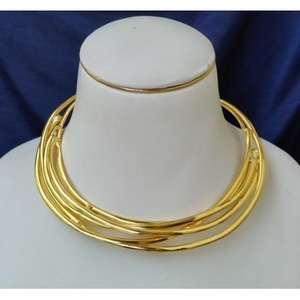 Gold-Plated Brass Hasli Necklace Trendy Ethnic Religious Wedding Beaded <b>Chain</b> Geometric Key Pattern Diamond Pearl Main Stones - Product Image 3
