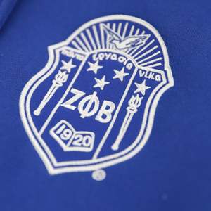 Zeta phi รุ่นเบต้าเสื้อแจ็กเก็ตทีมกีฬาแขนยาวผ้าฟลีซสีฟ้าและสีขาวสไตล์ตัวอักษรปักตามสั่งเสื้อผ้าใส่ในเครื่องแบบชาวกรีก - Product Image 4