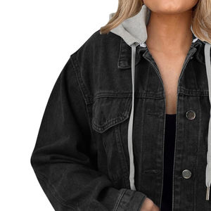 Veste en jean à manches longues pour femmes sur mesure quantité minimale de commande bas services OEM Veste en jean à capuche pour femmes avec taille disponible - Product Image 3