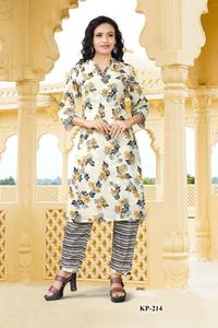 Conjunto de pantalón Kurti de tela de cápsula para mujer de uso diario étnico de India y ropa paquistaní en oferta - Product Image 5