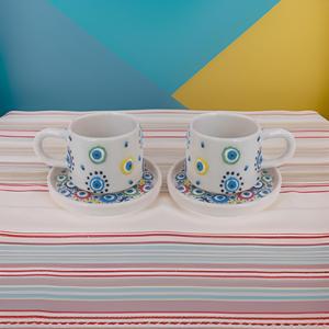 Tazza in ceramica İlbay con 2 piatti classico malocchio colorato