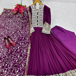 Tennecy haute qualité fausse floraison paillettes Zari brodé femmes indien traditionnel Maxi robe réversible tenue de soirée - Product Image 1