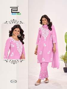 High Quality Heavy Rayon Embroidered Printed Kurtis Pant Nazneen Dupatta Fashionable Indian Pakistani Clothing <b>Top</b> Exporter - Product Image 3