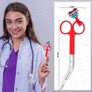 Red Nurse <b>Scissors</b> with Cute Ambulance Doll Keyring Blunt Tip & <b>Sharpened</b> Blades Medical <b>Scissors</b> Bandage <b>Scissors</b> Vaslcare - Product Image 5