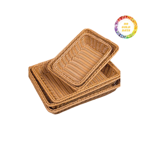 Bandeja de mesa Cesta de almacenamiento de mimbre de ratán Bandeja con asas Casa de campo rústica decorativa - Product Image 2