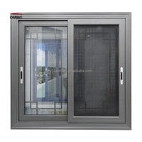 Ventana Corredera Aislante de Calor y Resistente al Agua NFRC AS2047, Sistema de Tres Rieles, Ventana Corredera de Aluminio Delgado Negro con Doble Acristalamiento