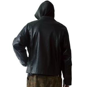 Streetwear d'hiver personnalisable pour homme Veste en cuir PU noir fermeture éclair avec toile pour la conduite de moto - Product Image 3