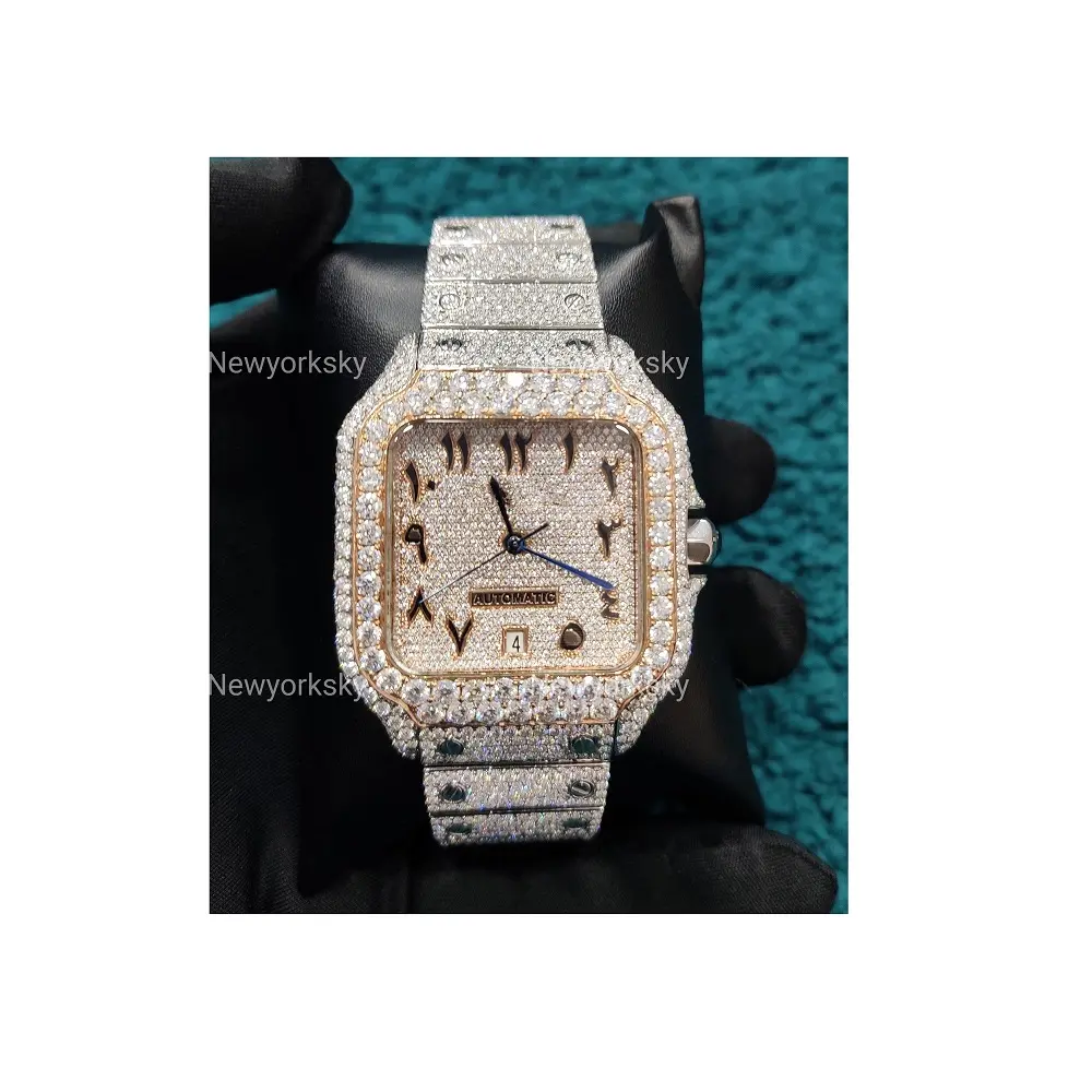 40MM Fait à la main Personnalisable Mouvement Automatique Mécanique VVS Moissanite Diamant Clouté Glacé Montre-Bracelet Pour Hommes Femmes