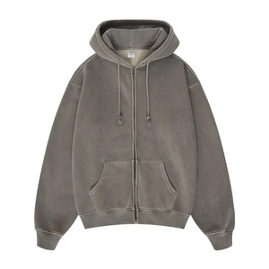 Sudadera con capucha Vintage de lavado ácido para hombre de gran tamaño de tendencia personalizada 100% algodón polar Casual manga larga sólido para invierno OEM - Product Image 4