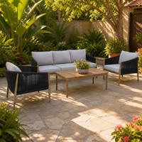 Modernes Aluminium-Gartenmöbel-Set mit Seilgeflecht, Wasserfest, für Wohnzimmer & Hotel-Terrasse