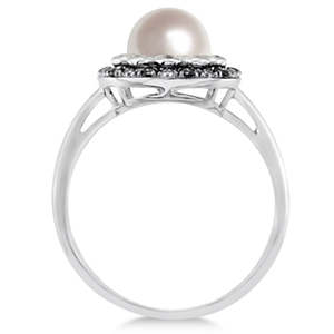 แหวนดอกไม้มุกน้ำจืดทอง 14K ประดับเพชรขาวดำ 0.14 กะรัต - Product Image 4