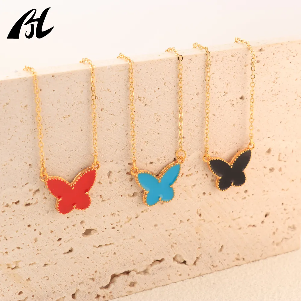 Factory Supply Lucky Jewelry Luxury Colorful Butterfly 18k Gold Plated Women Pendant Necklace