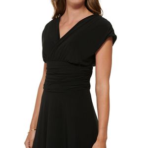 Abito Midi Nero da Donna DKNY con Scollo a V, Taglia 14, Formale da Sera, Linea ad A, con Spacco, Lungo al Ginocchio, Invernale, in Poliestere, Arricciato, Naturale - Product Image 3